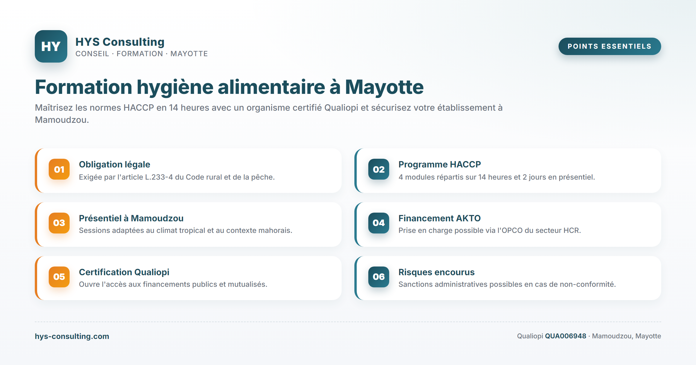 Points essentiels — Formation hygiène alimentaire à Mayotte