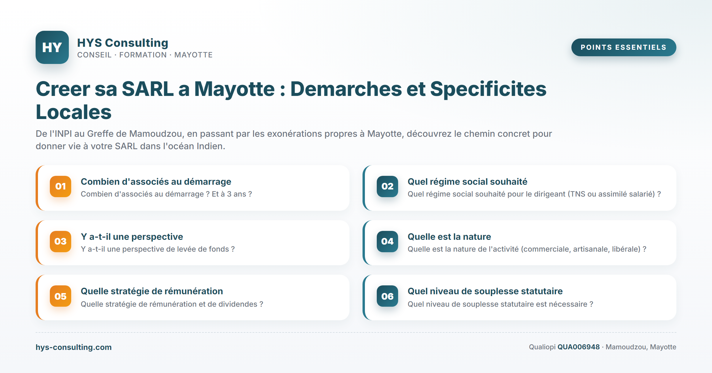 Points essentiels — Creer sa SARL a Mayotte : Demarches et Specificites Locales