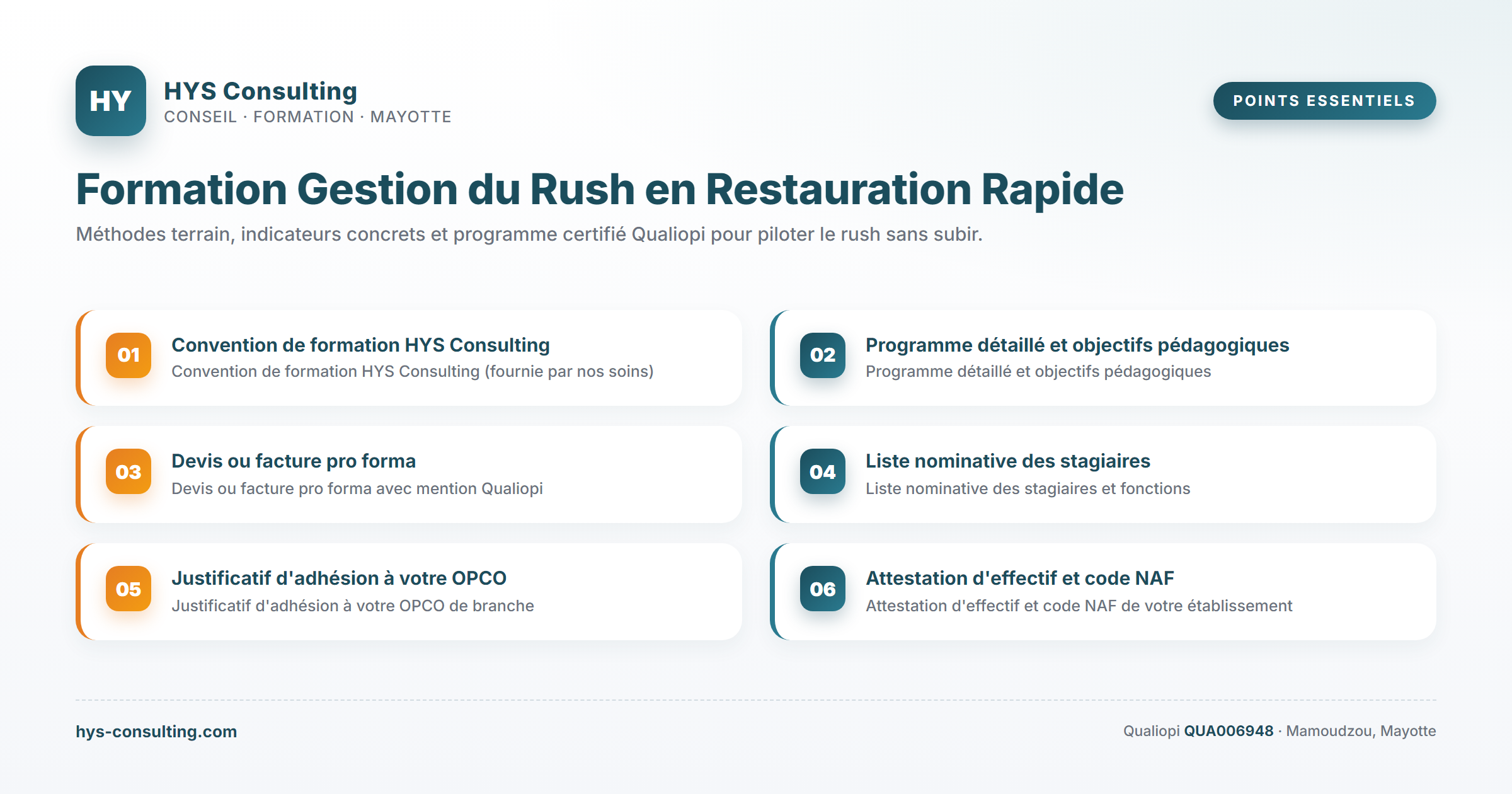 Points essentiels — Formation Gestion du Rush en Restauration Rapide