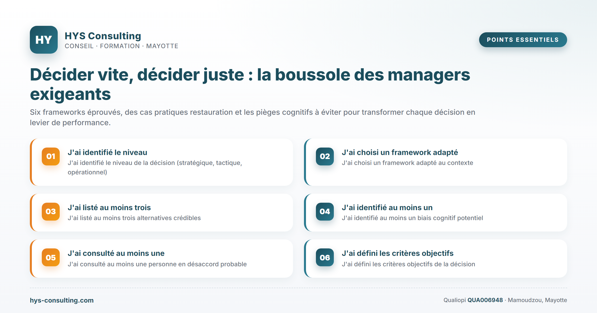 Points essentiels — Décider vite, décider juste : la boussole des managers exigeants