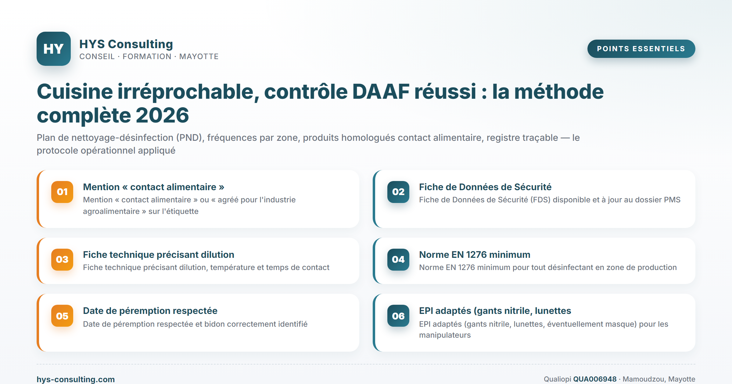 Points essentiels — Cuisine irréprochable, contrôle DAAF réussi : la méthode complète 2026