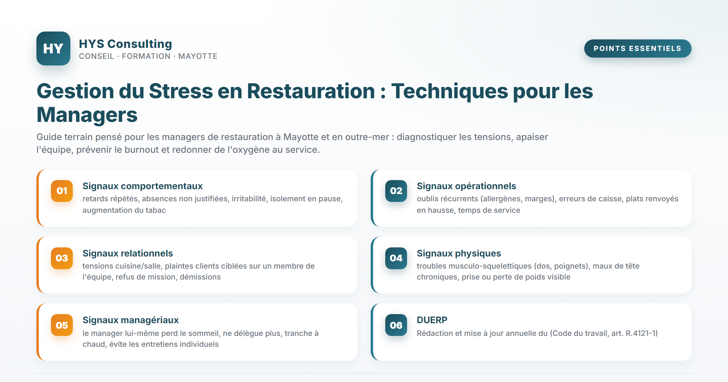 Points essentiels — Gestion du Stress en Restauration : Techniques pour les Managers