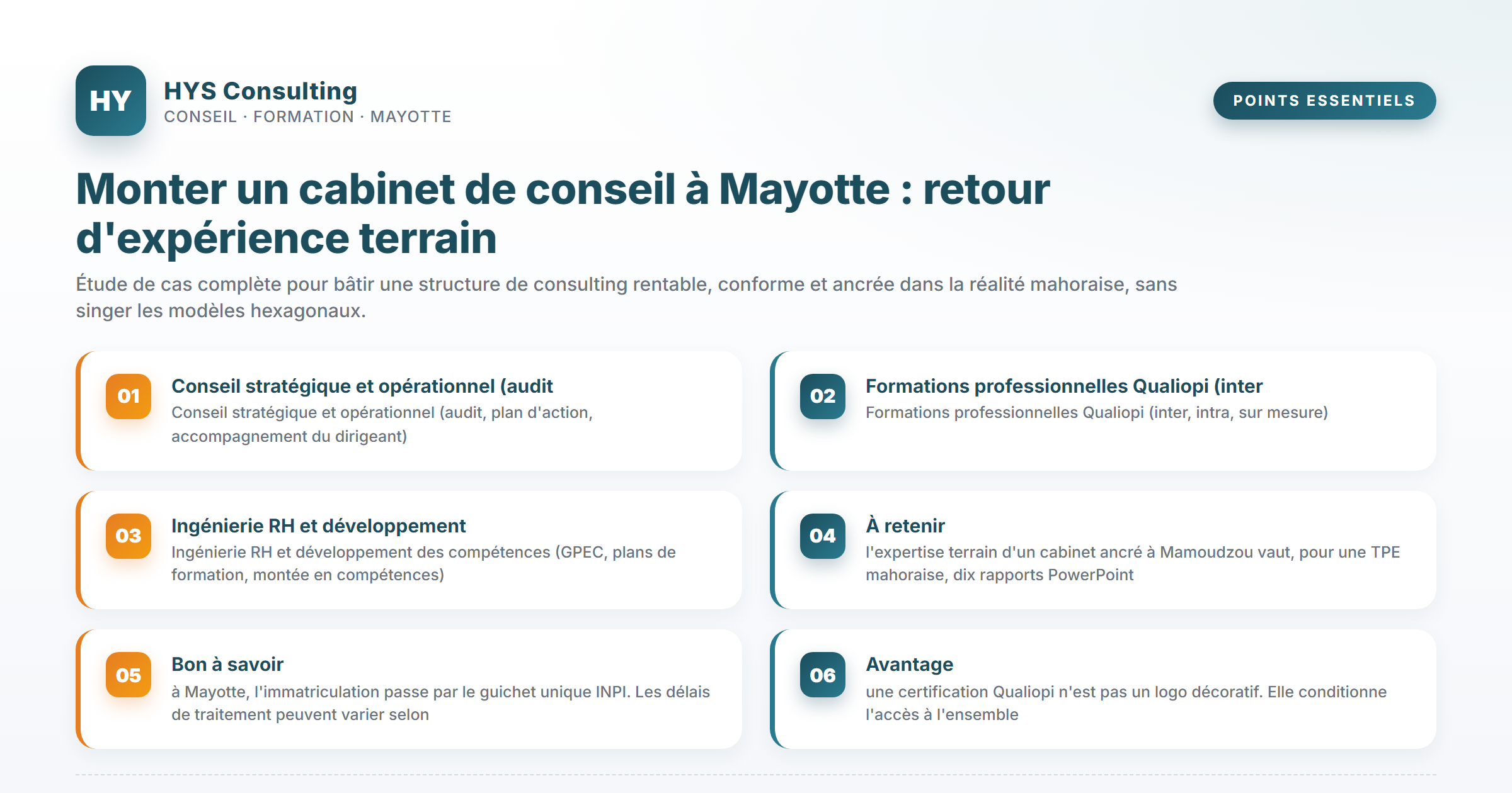 Points essentiels — Monter un cabinet de conseil à Mayotte : retour d'expérience terrain